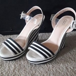 Navy blue and white wedges